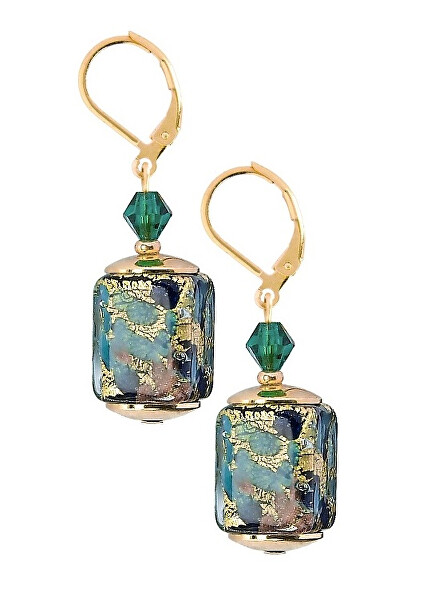 Schicke Ohrringe Emerald Oasis mit 24 Karat Gold in Perlen Lampglas ECU68