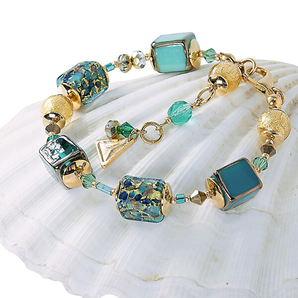 Slušivý náramok Emerald Oasis s 24-karátovým zlatom v perlách Lampglas BCU68