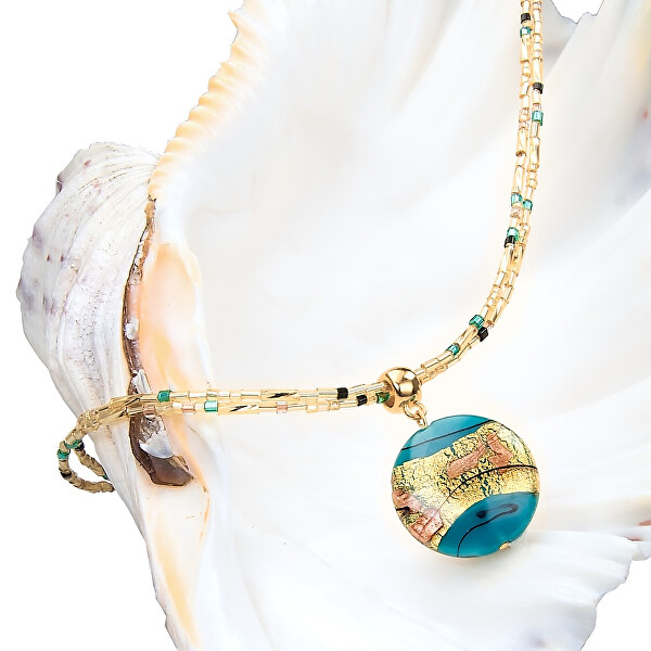 Tajemný dámský náhrdelník Tyrquoise Gold s perlou Lampglas s 24karátovým zlatem NP24