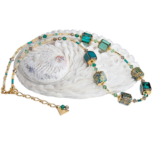 Atemberaubende Halskette Emerald Oasis mit 24 Karat Gold in Perlen Lampglas NCU68