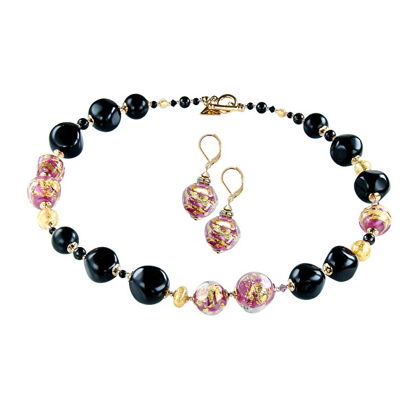 Úchvatný set náhrdelníku a náušnic Classy Lady z perel Lampglas s 24karátovým zlatem CQ8