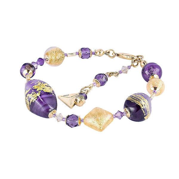 Unikátny náramok Violet Shine s 24-karátovým zlatom v perlách Lampglas BRO11