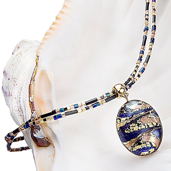 Meravigliosa collana da donna Egyptian Queen con perla Lampglas con oro 24 carati NP28
