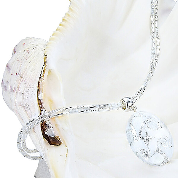 Elegante weiße Halskette mit Lampglasperle mit reinem Silber NP1