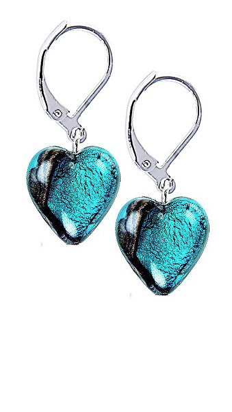Výnimočné náušnice Turquoise Heart s rýdzim striebrom v perlách Lampglas ELH5