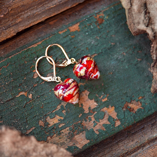 Náušnice Cherry Heart s 24karátovým zlatem v perle Lampglas ELH52/POZ