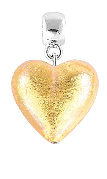 Pandantiv luminos Golden Heart cu aur de 24 carate în perlă Lampglas S24