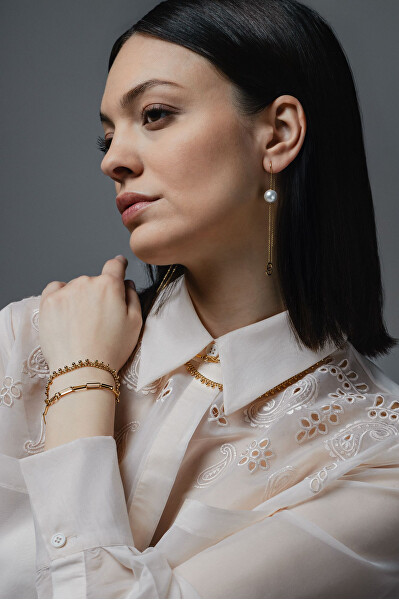 Okouzlující pozlacené náušnice se syntetickou perlou LJ3011