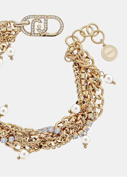 Vícevrstvý pozlacený náramek s krystaly a perličkami LJ3075