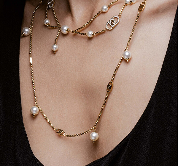 Půvabný pozlacený náhrdelník se syntetickými perlami LJ2915