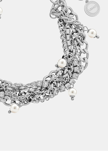 Vícevrstvý ocelový náramek s krystaly a perličkami LJ3073