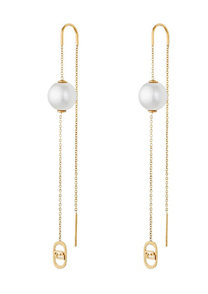 Okouzlující pozlacené náušnice se syntetickou perlou LJ3011