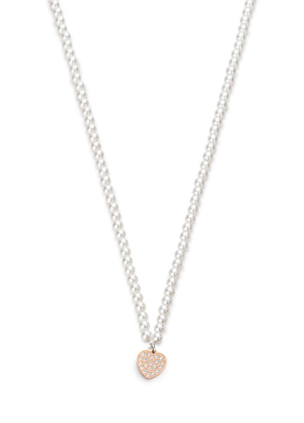 Colier din perle cu inimă de bronz Essential LJ2157