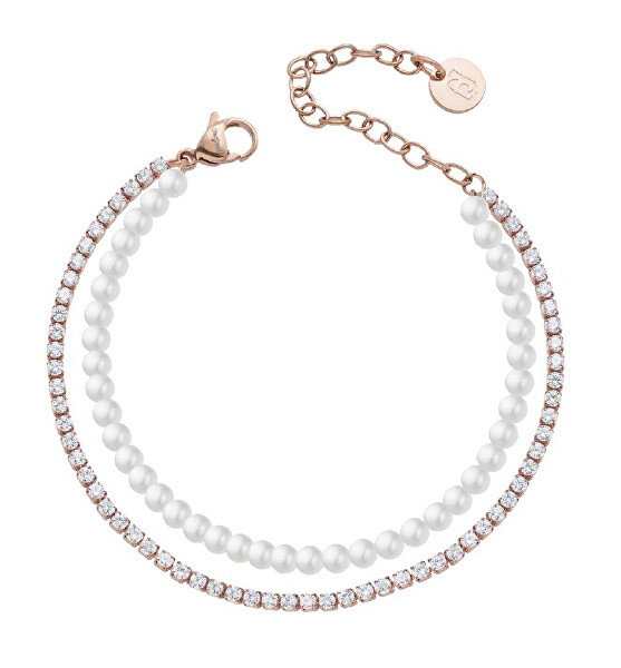 Pozlacený dvojitý náramek se syntetickými perlami LJ3029