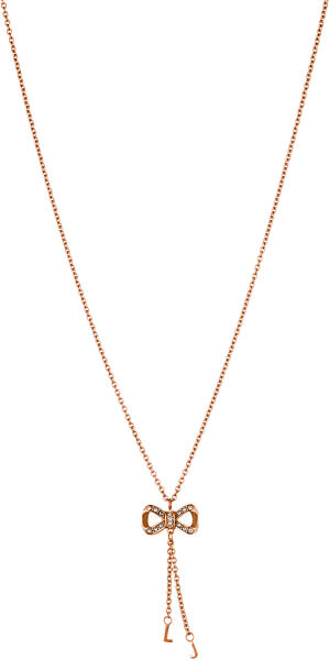 Růžově pozlacený ocelový náhrdelník s mašličkou LJ1290