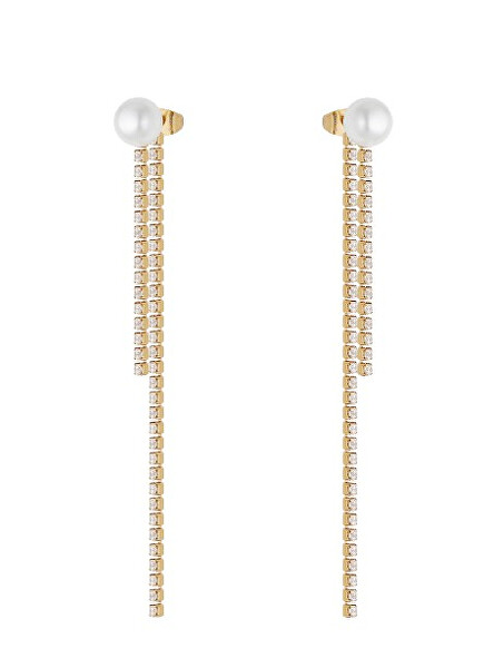 Třpytivé pozlacené visací náušnice s perličkami LJ3023