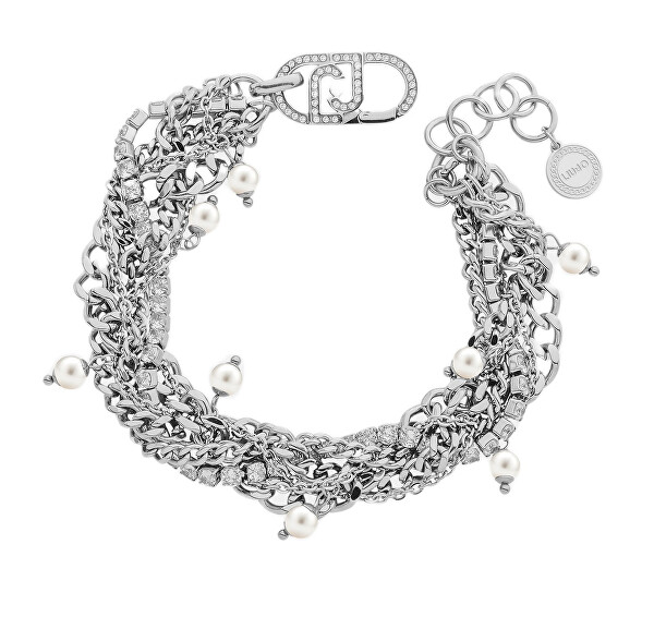 Vícevrstvý ocelový náramek s krystaly a perličkami LJ3073