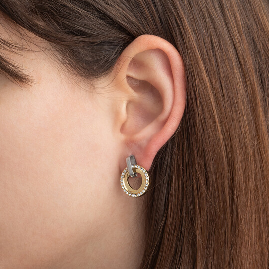 Eleganti orecchini bicolori con zirconi chiari Woman Basic LS2176-4/3