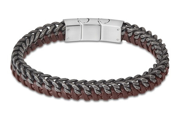 Luxuriöses Herren Bicolor Armband aus Stahl und Leder LS2099-2/8