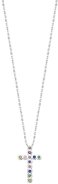 Designový stříbrný náhrdelník s křížkem a třpytivými zirkony LP3248-1/1