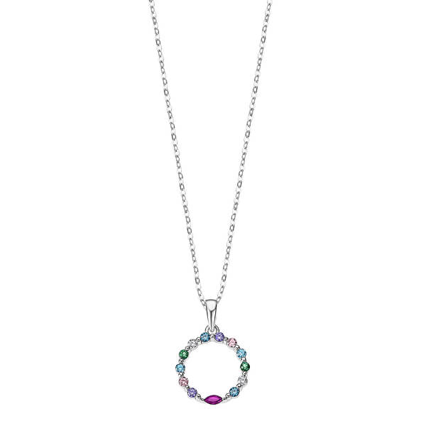 Designový stříbrný náhrdelník se třpytivým kroužkem LP3246-1/1