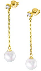 Orecchini raffinati in argento placcato in oro con zircone trasparente e perla sintetica LP1932-4/1