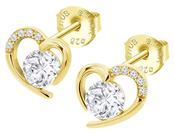 Třpytivé pozlacené náušnice Srdce Moments LP3106-4/4