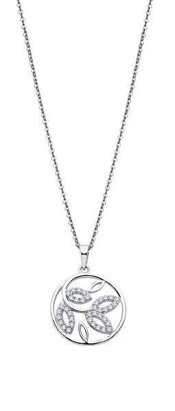 Třpytivý stříbrný náhrdelník se zirkony LP3068-1/1 (řetízek, přívěsek)