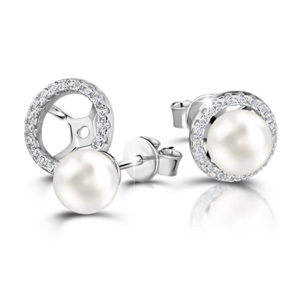 Elegantní stříbrné náušnice se syntetickými perlami M23072
