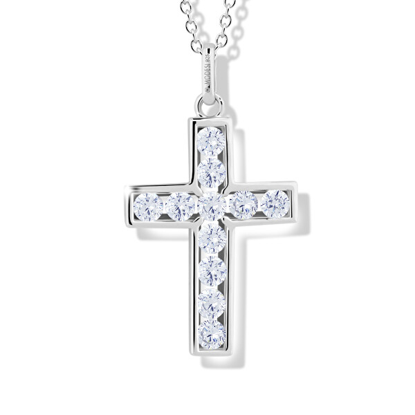 Nadčasový náhrdelník s kubickými zirkony Křížek M00741 (řetízek, přívěsek)