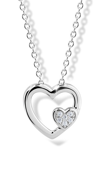 Nežný strieborný náhrdelník so zirkónmi Dve srdcia M43085
