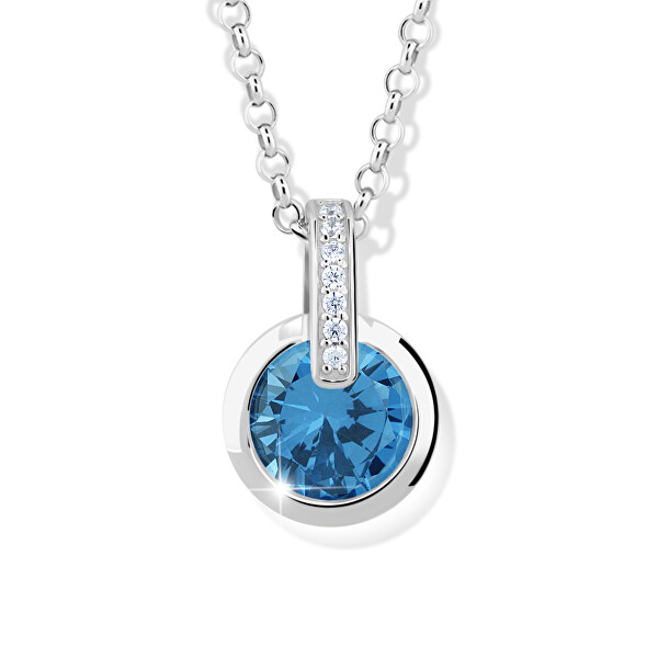 Očarujúce strieborný náhrdelník so zirkónmi a akvamarínom M41069 (retiazka, prívesok)