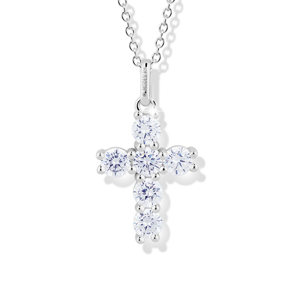 Pôvabný strieborný náhrdelník Krížik s kubickými zirkónmi M00541 (retiazka, prívesok)