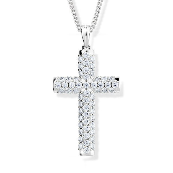 Třpytivý stříbrný náhrdelník Křížek M00141