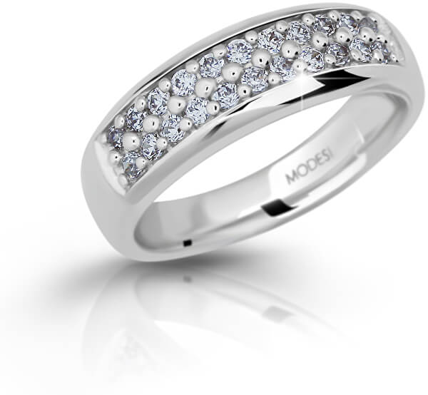 Třpytivý stříbrný prsten se zirkony M11083