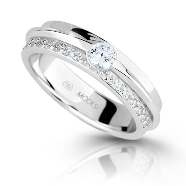 Třpytivý stříbrný prsten se zirkony M16020