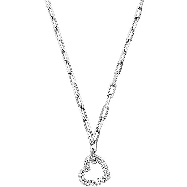 Romantický strieborný náhrdelník so zirkónmi Pavé Heart MKC1647CZ040