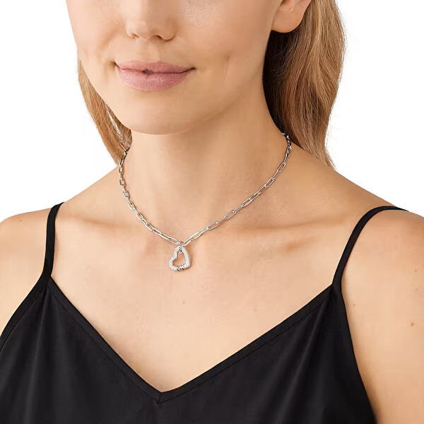 Romantický strieborný náhrdelník so zirkónmi Pavé Heart MKC1647CZ040