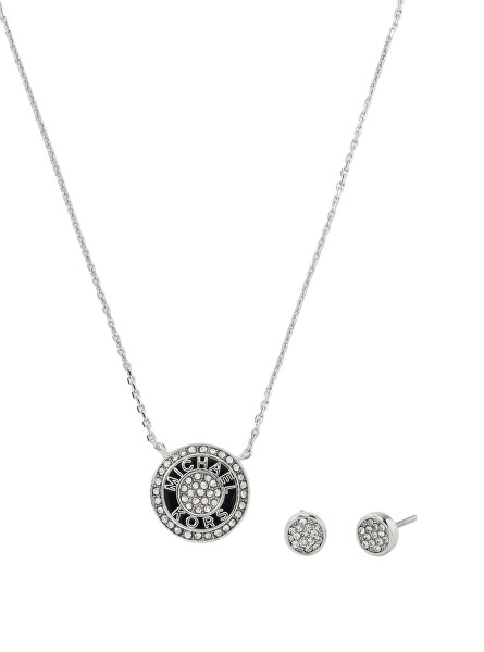 Stříbrná souprava šperků Logo Tape MKJ8328SET (náhrdelník, náušnice)