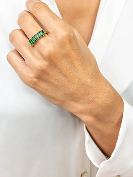 Inel strălucitor placat cu aur și zirconi Leila Green Ring MCR23062G