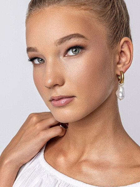 Elegantní pozlacené náušnice 2v1 s perlou Mira MCE24016G