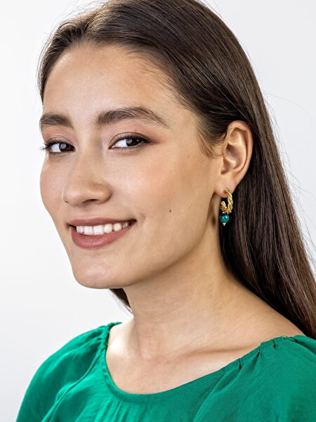 Módní pozlacené náušnice Grace Green Earrings MCE23004G