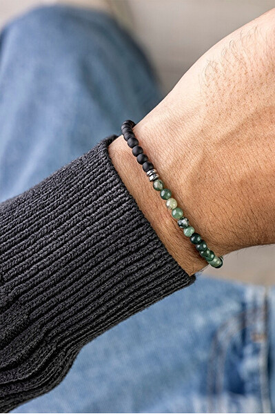 Pánský korálkový náramek s mechovým achátem MCGB5107
