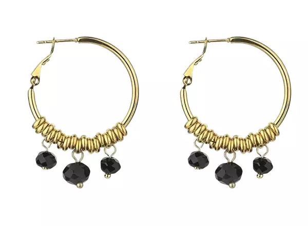 Pozlacené kruhové náušnice Zoey Black Earrings MCE23010G