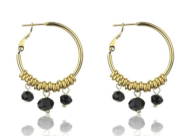 Pozlacené kruhové náušnice Zoey Black Earrings MCE23010G