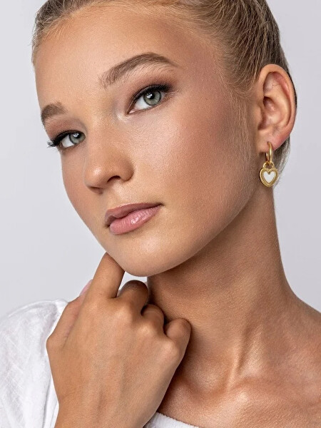 Pozlátené náušnice 2v1 s obojstranným srdiečkom MCE24011G