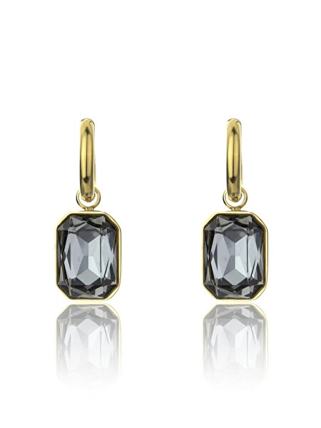 Cercei placați cu aur cu pietre negre Royalty Grey Earrings MCE23150G