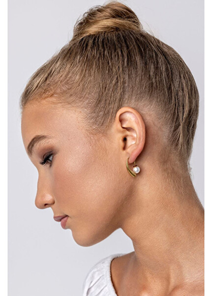 Pozlacené náušnice s umělou perlou Jennifer White Earrings MCE24025G