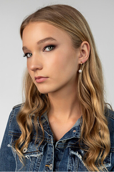 Pozlacené náušnice s umělou perlou Mistré MCE250370G