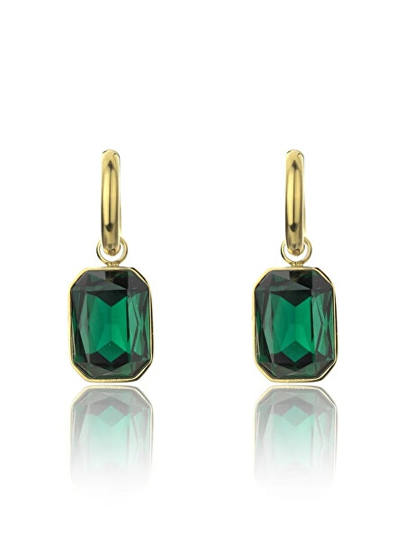 Pozlacené náušnice se zelenými kamínky Royalty Green Earrings MCE23151G
